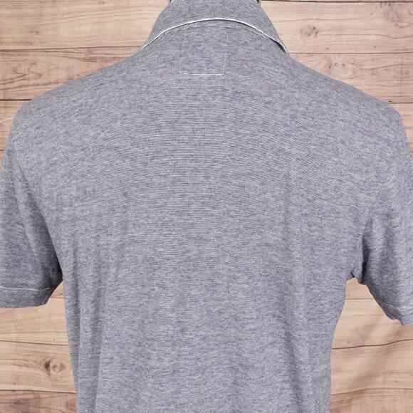 Billy Reid Polo Shirt Mens Large Gray Blue Micro Stripe Pocket Contrast Placket - Picture 5 of 9